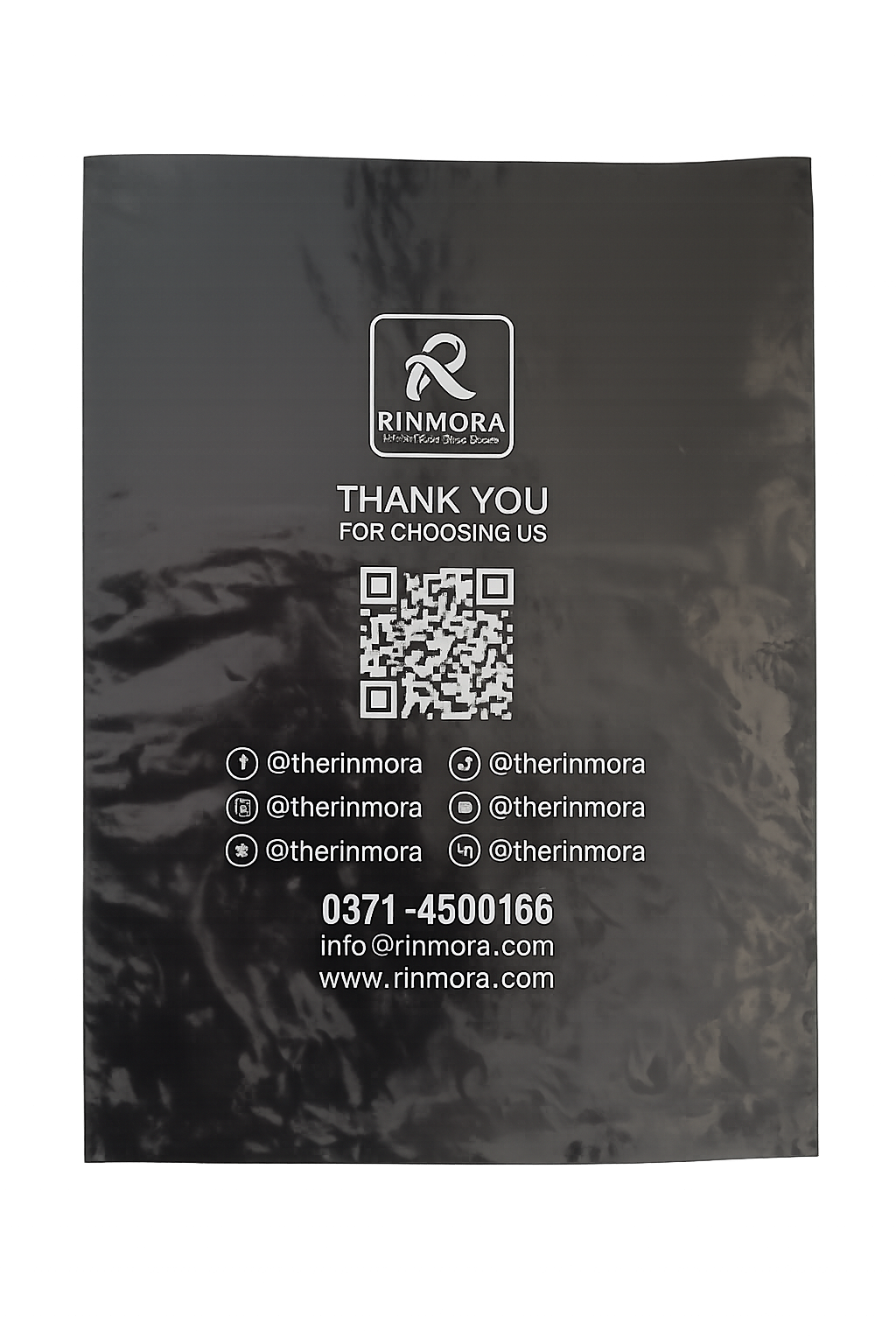 Rinmora packaging and thank-you card